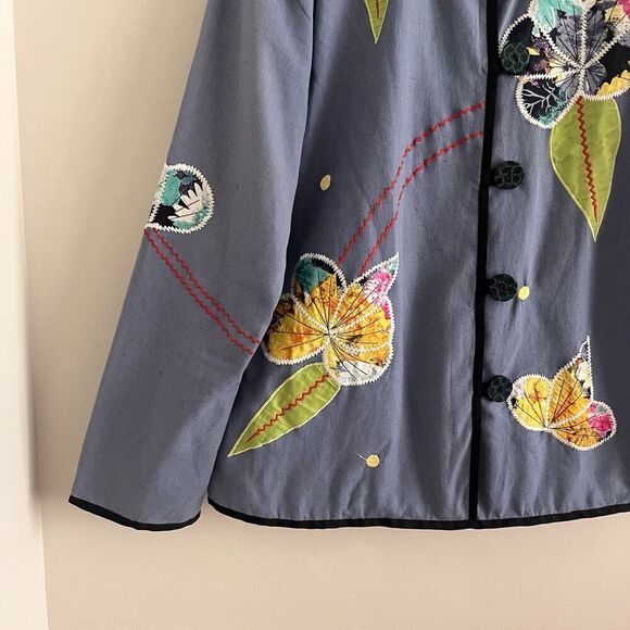 Vintage Allure Floral Applique Embroidered Jacket Sz L Cottagecore Art to Wear - Picture 8 of 11